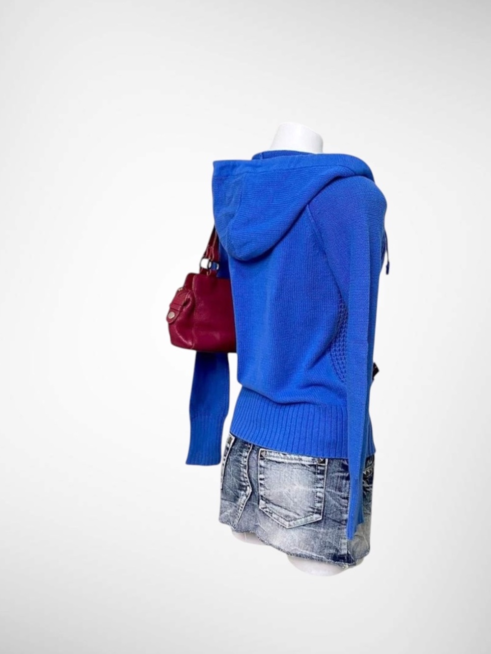 Early 2000s Aeropostale Cobalt Blue Cable Knit Zip Up Hoodie | Y2K Preppy Sweate - Picture 3 of 5